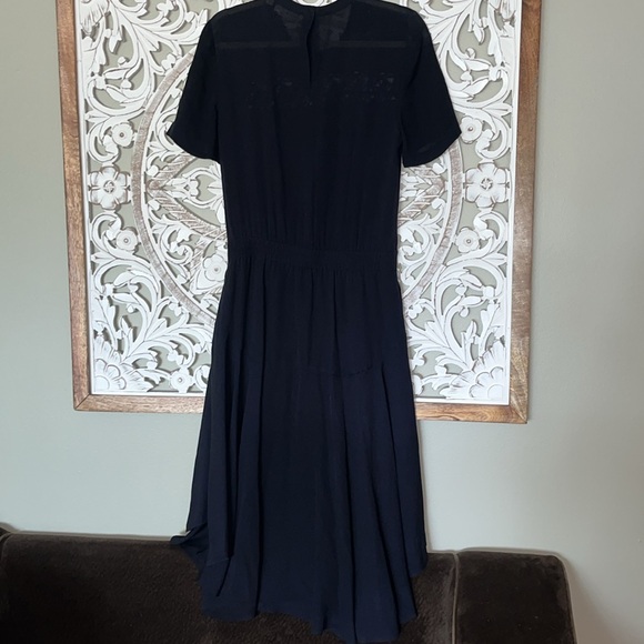 A.L.C. Silk Navy Midi Dress with Black Lace Detail sz 8 - Picture 4 of 14